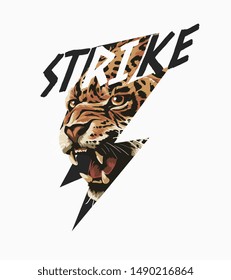 strike slogan with leopard in thunder illustration