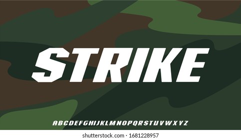 STRIKE, Strong Sporty Military Font Style Alphabetical Vector Set