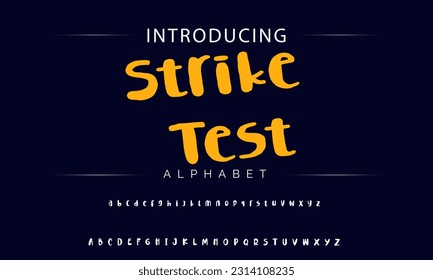 Strike Test Playful style font design, childish alphabet letters and numbers vector illustration