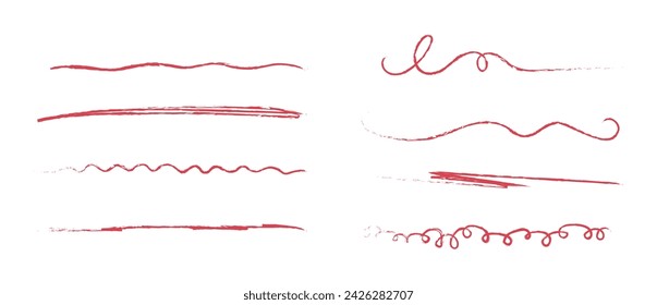 Unterstreichungen im Doodles-Stil durchstreichen. Pinselstrich-Marker-Auflistung. Typografische Tintenpinsellinien. Stifttext wird unterstrichen. Handgeschriebene Doodle-Elemente
