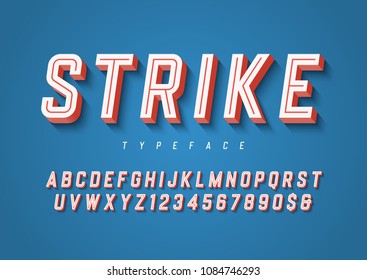 Strike Trendy Inline Sports Display Font Design, Alphabet, Typeface, Letters And Numbers, Typography. Swatch Color Control.
