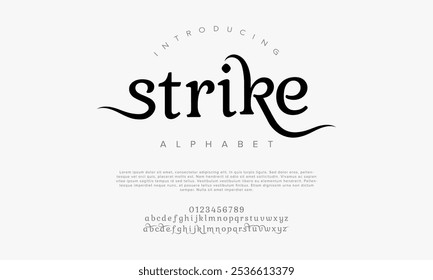 Strike tipografia beleza moda elegante minimalista serif italic fontes decorativos casamento vintage retro logos. Logotipo de fonte de luxo mínimo alfabeto. Ilustração vetorial