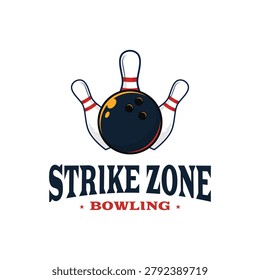 Strike Zone Bowling Logo with Bowling Ball and Pins