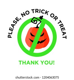 Strikeout Halloween Pumpkin Scary Face, Vector Illustration. Please No Trick Or Treat, Restriction Sign Sticker.