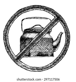 Strikeout kettle. Hand drawn vector illustration.