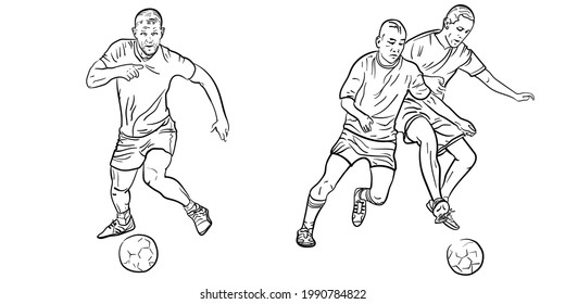 Striker and defender take the ball away from each other in the football championship