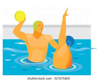 the striker in the game of water polo is going to throw the ball past the opponent's player