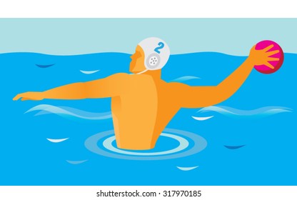 striker in the game of water polo is going to throw the ball on the opponent's goal