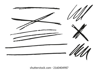 Strikethrough doodles elements vector set isolated on a white background.