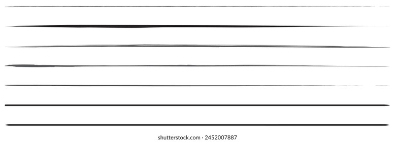 Strikethrough lines collection. Set of hand drawn freehand emphasis elements, underline, marker or ball pen line, crossed scribble stripe. Vector illustration. EPS 10