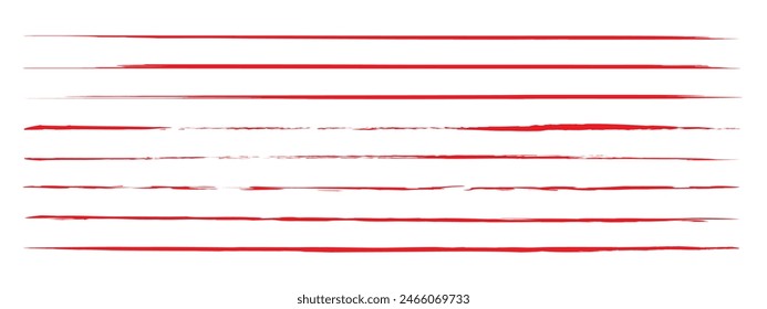 Strikethrough lines collection. Set of hand drawn freehand emphasis elements, underline, marker or ball pen line, crossed scribble stripe. Vector illustration. EPS 10