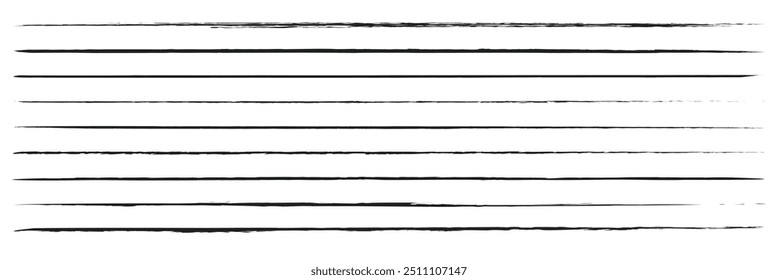 Colección de líneas tachadas. Conjunto de Elementos de énfasis a mano alzada dibujados a mano, subrayado, marcador o línea de bolígrafo, raya de garabato cruzada. Ilustración vectorial. EPS 10
