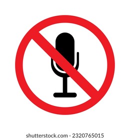 Icono de micrófono tachado. Símbolo de grabación de audio desactivado. Icono de micrófono tachado, captura de audio inactiva, símbolo de grabación de sonido desactivado. Icono de línea de vector para negocios y publicidad