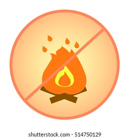 strikethrough yellow-orange fire in a round frame, vector illustration