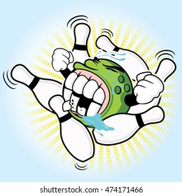 Strike-with-cute-green-bowling-ball-vector