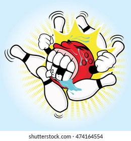 Strike-with-cute-red-bowling-ball-vector