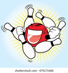 Strike-with-happy-smile-red-bowling-ball-vector
