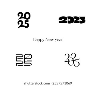 A striking 2025 vector design with clean lines, solid colors, dynamic geometric shapes, and modern typography, celebrating fresh beginnings, innovation, and the energy of the new year.