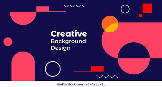 Auffälliger abstrakter Hintergrund mit leuchtenden roten, orangen und blauen geometrischen Formen auf dunkelblauem Hintergrund. Ideal für Präsentationen, Websites oder Marketingmaterialien. Perfekt für einen modernen und...