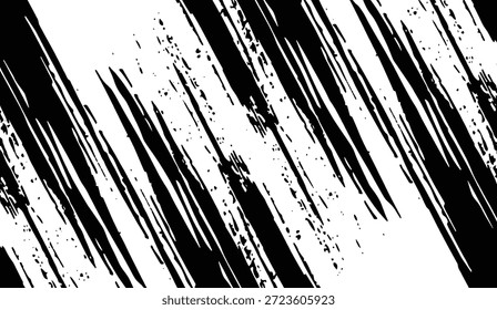 Padrão abstrato preto e branco impressionante com linhas diagonais arrojadas e texturas ásperas de pinceladas, criando um efeito grunge para projetos de design gráfico moderno, planos de fundo ou sobreposições