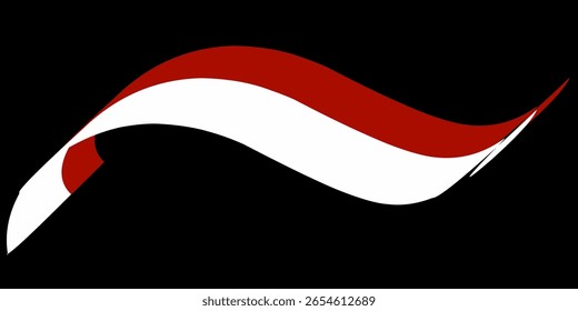 A striking abstract composition featuring bold red and white wavy lines over a black background. The design evokes motion, contrast, and modern energy in a minimalist style. Indonesian flag