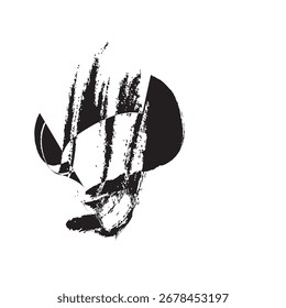 Uma composição abstrata impressionante com pinceladas pretas arrojadas e formas curvas, criando uma sensação de movimento e profundidade.