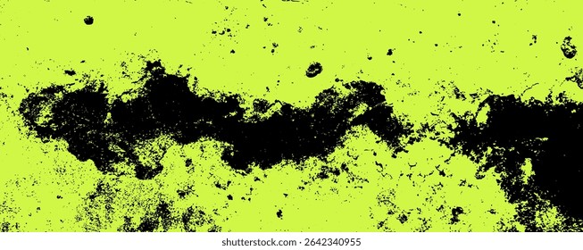 Uma composição abstrata impressionante mostra um fundo verde neon vibrante adornado com texturas negras negras, criando um contraste energético. A obra de arte evoca movimento e profundidade.
