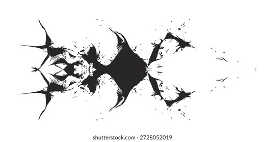 Um design abstrato impressionante com manchas de tinta preta e formas geométricas nítidas, criando uma sensação de simetria dinâmica e movimento.
