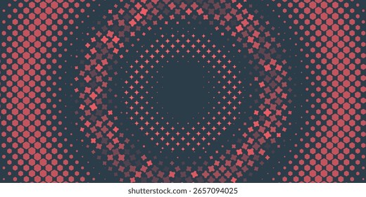 A striking abstract design featuring concentric halftone circles transitioning to a starburst pattern at the center. Perfect for graphic designs, branding, posters, or digital art.