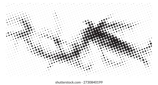 A striking abstract design featuring a dense halftone pattern with a dynamic flow of diagonal lines and scattered dots, creating a sense of movement and texture.