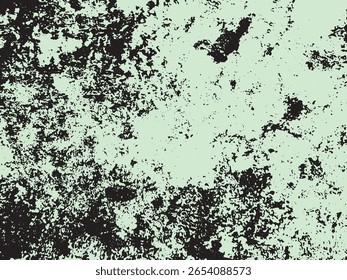 A striking abstract design featuring a textured pattern of irregular black shapes and speckles against a light green background, presented in a silhouette style on a transparent background.