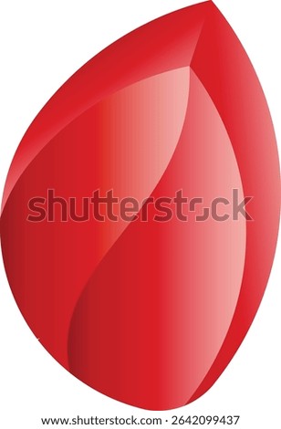 A striking abstract digital illustration featuring a single red gradient teardrop or petal-like shape with a sleek, reflective finish, creating a bold and elegant visual,