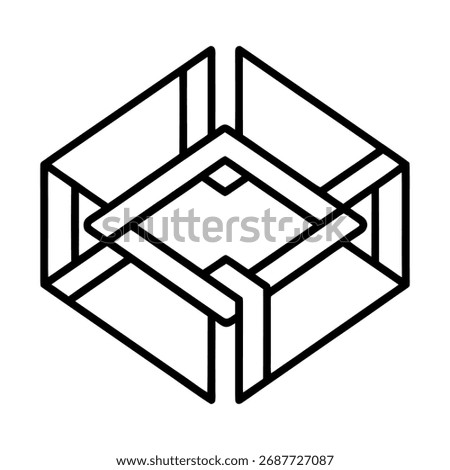 A striking abstract geometric design featuring an impossible cube optical illusion. This intricate line art presents a fascinating visual paradox, creating a dynamic and engaging abstract form.