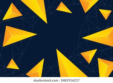 striking abstract geometric pattern with yellow triangles on a dark blue background.
