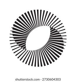 Um gráfico abstrato impressionante com um padrão circular de linhas pretas irradiando para fora com um vazio oval central.