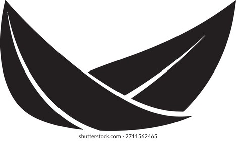 Eine beeindruckende abstrakte Grafik mit zwei überlappenden, gekrümmten schwarzen Formen, die ein dynamisches, symmetrisches Design bilden. Diese minimalistische Silhouette ist perfekt für Logos, Symbole oder moderne Branding-Elemente, p