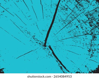 Uma imagem abstrata impressionante com um fundo ciano vibrante com uma silhueta preta contrastante de grãos de madeira. A textura inclui linhas irregulares e manchas dispersas, criando um visual dinâmico.