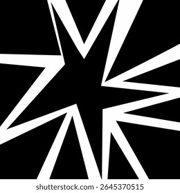 Una llamativa Imagen abstracta presenta un estallido irregular, como una estrella, de líneas blancas que irradian desde un punto central contra un fondo negro sólido, transmitiendo una sensación de impacto o explosión.