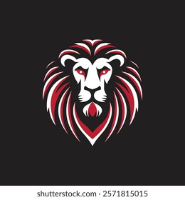 A striking abstract lion head in red and white, crafted as a scalable vector design, merging creativity and modern artistry with bold symbolism.
