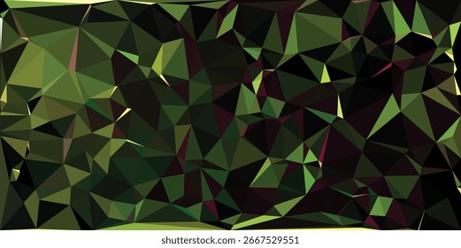 A striking abstract low poly geometric pattern featuring a gradient of green and dark tones, creating a modern and dynamic visual texture.