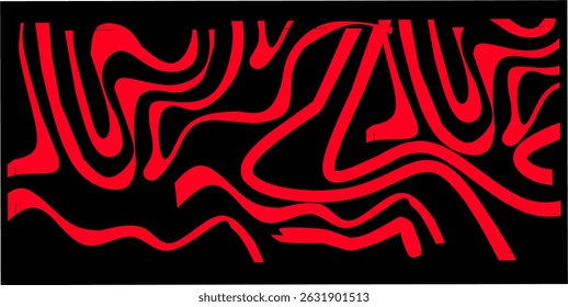 Striking abstract red wave pattern on a black background with fluid, irregular contours. Perfect for bold graphic design, modern backgrounds, urban art, digital prints, and eye-catching visual brandin