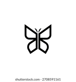 Una representación abstracta y llamativa de una mariposa representada en líneas negras gruesas y continuas que forman alas simétricas y un cuerpo central Pequeño, perfecto para marcar.