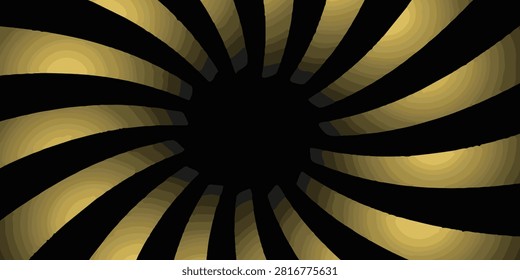 A striking abstract spiral pattern featuring black and gold colors, emphasizing the dynamic design and visual movement.