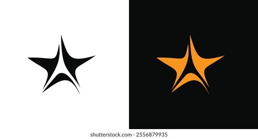 A striking abstract star emblem displayed in black and orange against contrasting backgrounds. Perfect for branding, design, and creative projects seeking bold and modern visual impact.