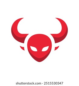 A striking alien bull logo with bold red horns and an alien-like face, combining the power of a bull with the mystery of extraterrestrial life. Perfect for sports teams, sci-fi brands, or futuristic 