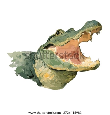 Striking alligator head illustration, jaws open, showcasing raw power. Ideal for nature, danger, or animal-themed designs and educational content.