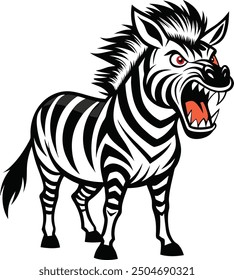 Striking Angry Zebra Head Illustration - Black and White Design