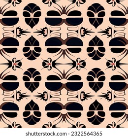 Striking art deco pattern in black and brown, contrasting against a vibrant pink background. The intricate design exudes a touch of art nouveau, while its repetition creates a visually appealing.