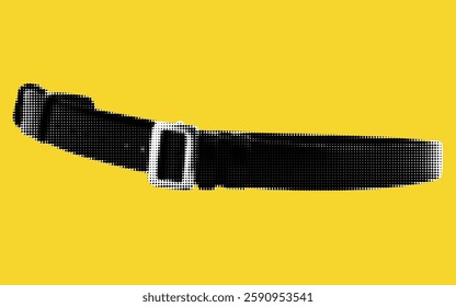 A striking belt crafted in halftone style rests on a bright yellow surface, merging fashion and art. The playful design invites admiration and stimulates creativity in everyday accessories.