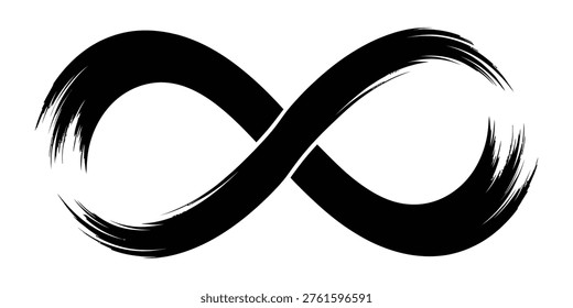 A striking black brushstroke forms the infinity symbol, evoking concepts of eternity, cyclicality, and boundless potential.